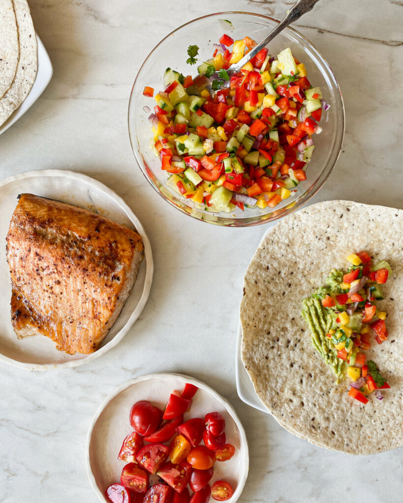 Tacos with salmon and mango salsa