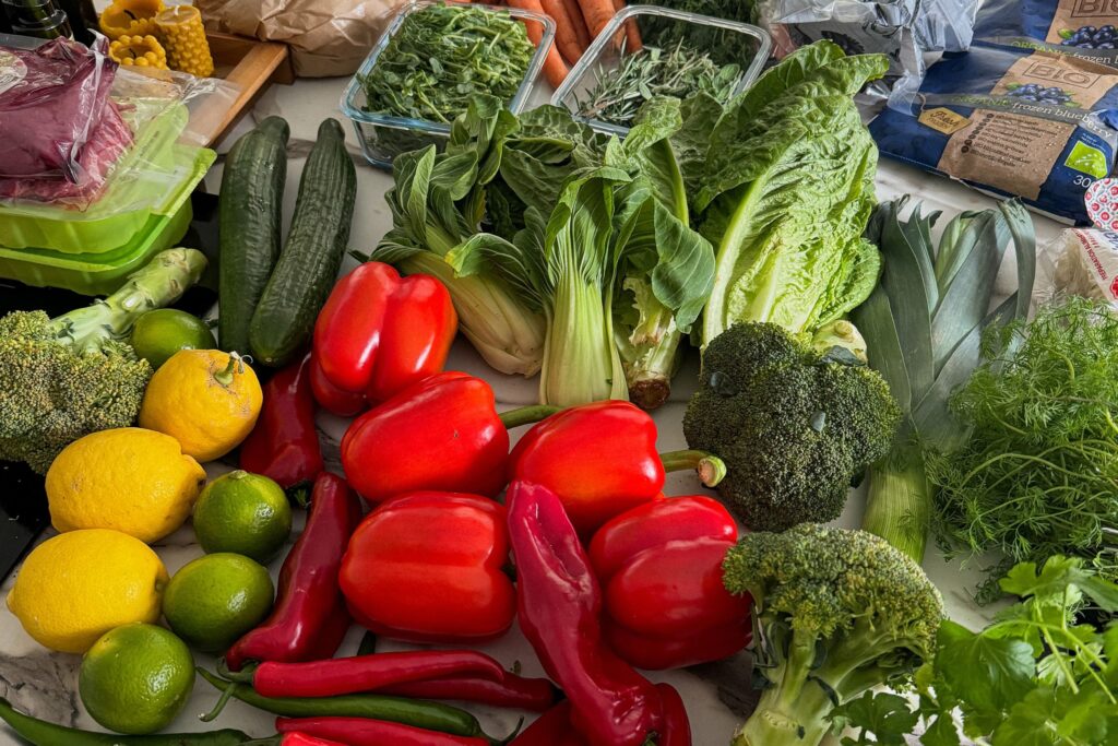 Tacos with shrimps, mango salsa and creamy guacamole