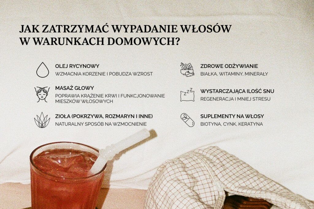 Jak zatrzymać wypadanie włosów w domu: olej rycynowy, masaż skóry głowy, zioła, dieta, sen i suplementy